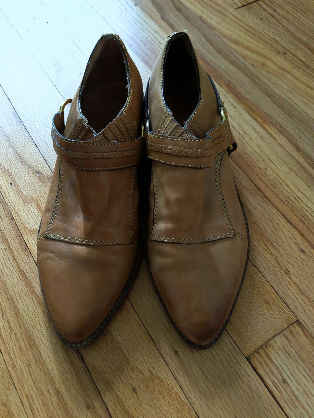 Nicole Women's Tan Leather Booties with Removable Strap | Size 6.5/7